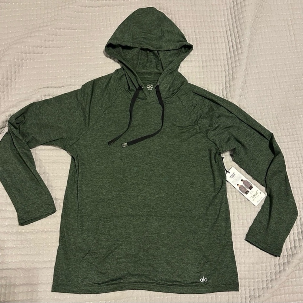 ALO Yoga Men's Dark Green Hooded Pullover Sweatshirt